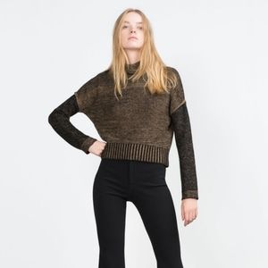 Zara Black Brown Cropped Turtleneck Sweater